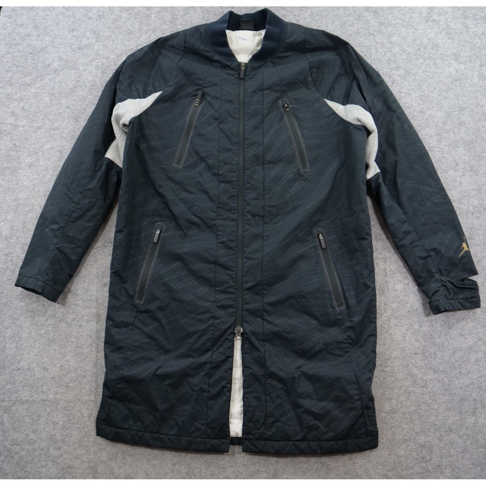 Jordan Brand Jacket Mens Large Black Full Zip Long Bomber Trench All Over Print